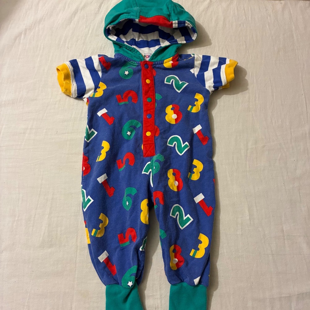 Vintage Gymboree Newborn Romper Hooded Number Print Blue‎ Red Yellow 90s Cotton